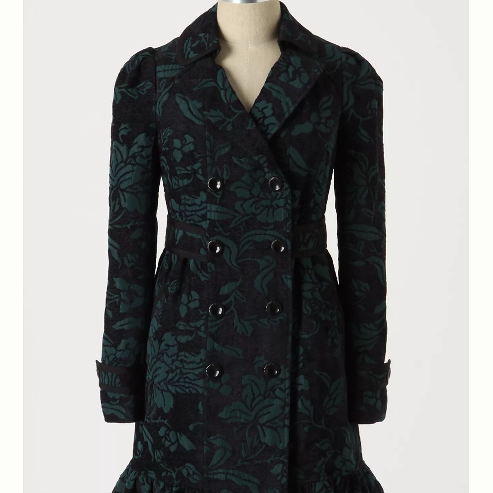 Elevenses Anthropologie Rare‎ coat vintage Floral  jacket embroidered Peacoat